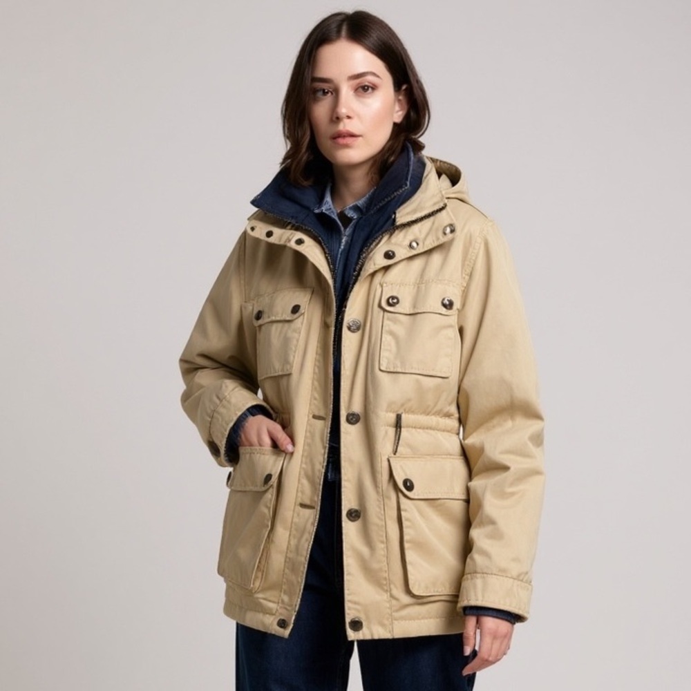 Michael Kors Women’s Beige Utility Field Jacket with Removable Down Shell Size S